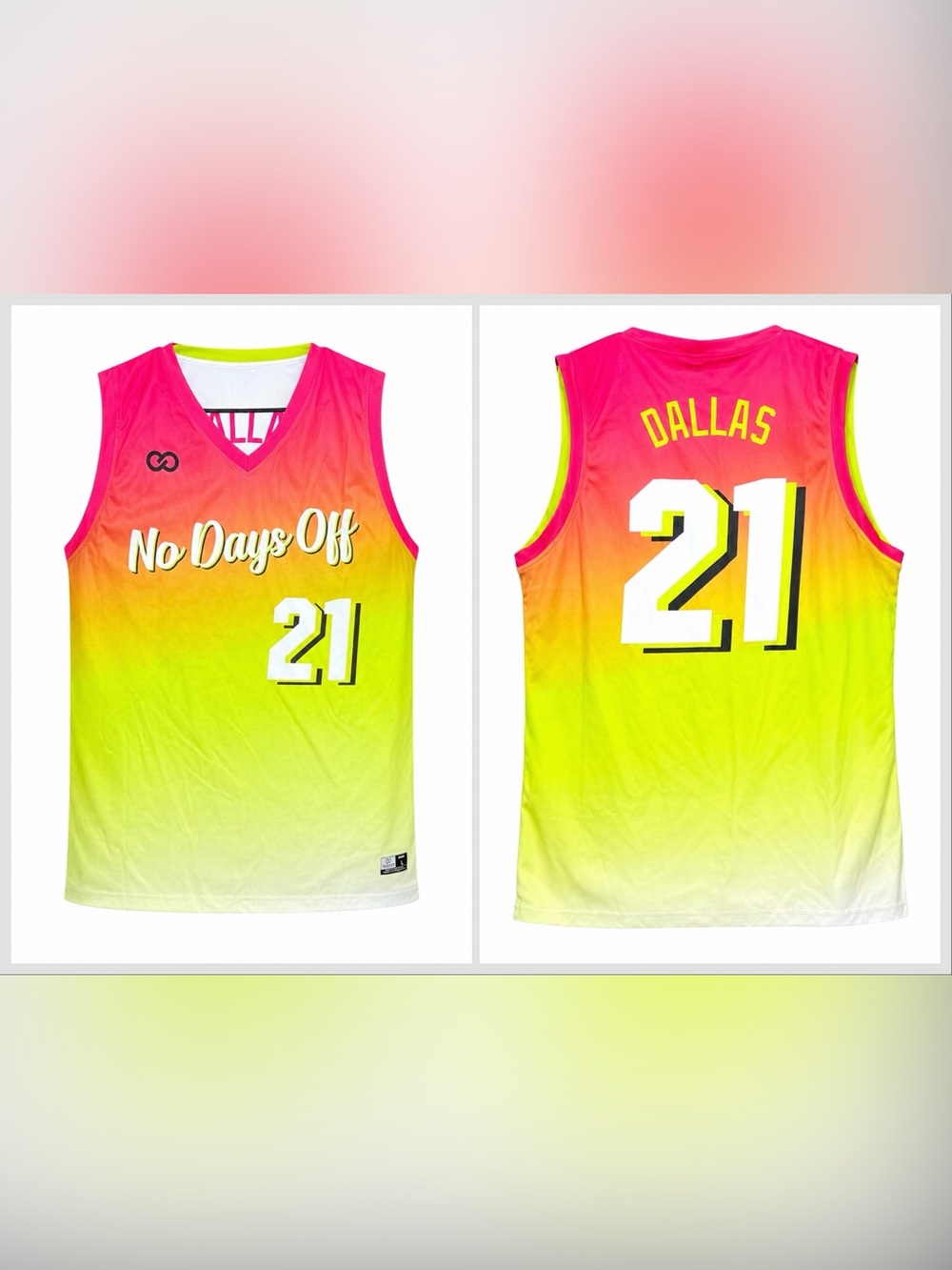 No Days Off Gradient Streetwear Basketball Jersey - Pink to Neon Yellow DALLAS